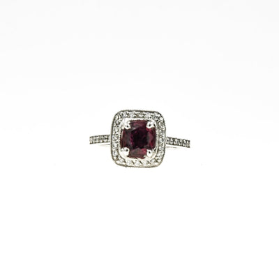18K White Gold Ruby And Diamond Halo Ring - Giorgio Conti Jewelers