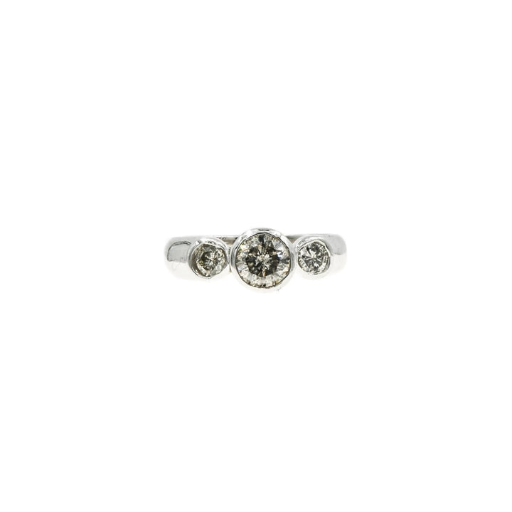 18K White Gold Three Stone Bezel Set Diamond Engagement Ring - Giorgio Conti Jewelers