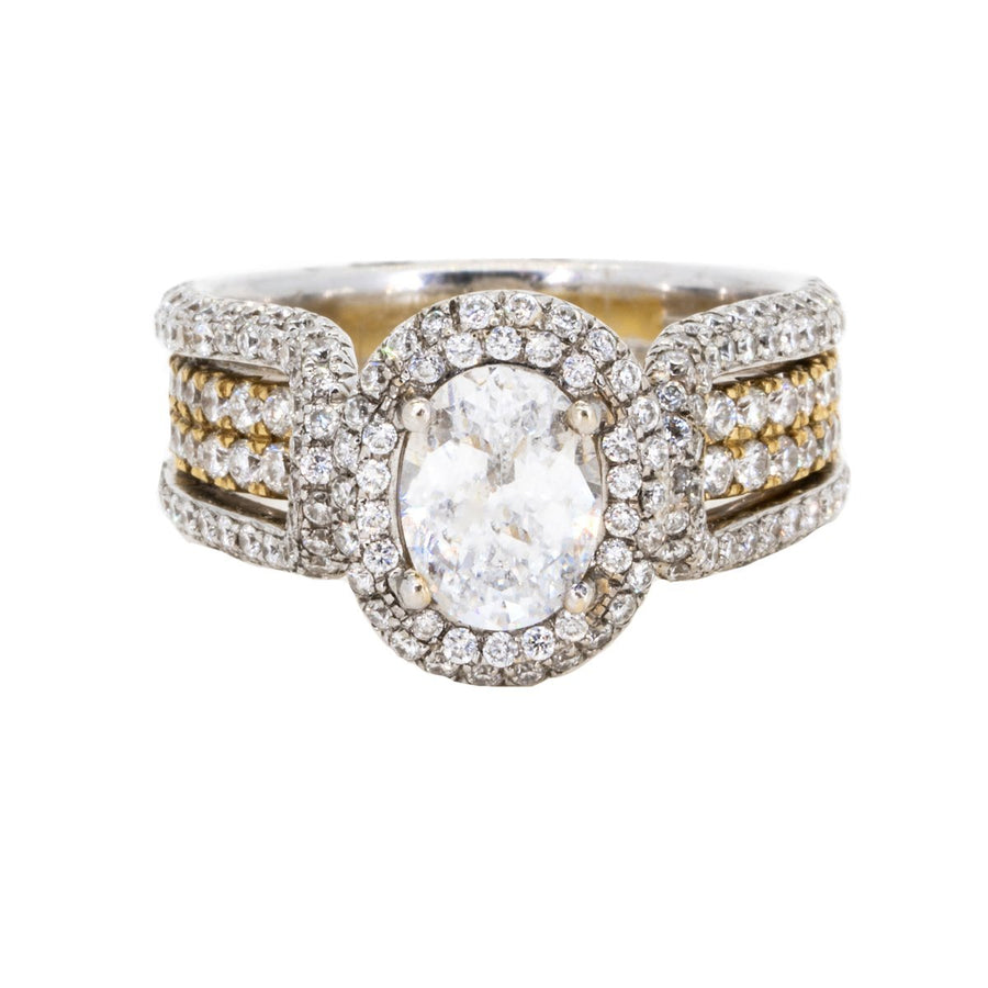 18KT Two Tone 1.77ctw Oval Cut Prong Set Halo Diamond Engagement Ring - Giorgio Conti Jewelers