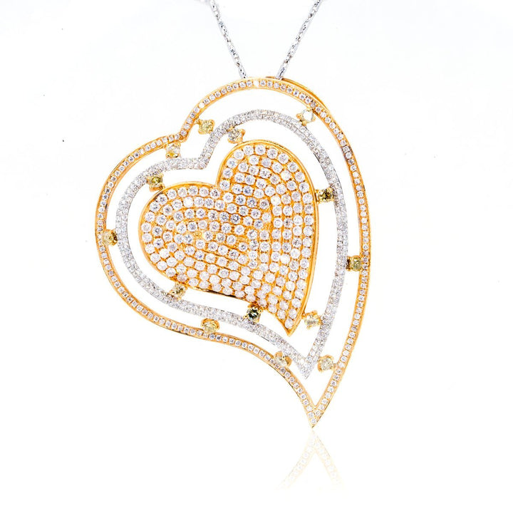 18KT Two Tone Rose and White Gold 3.30ctw Round Cut Pave Set Heart Diamond Pendant - Giorgio Conti Jewelers