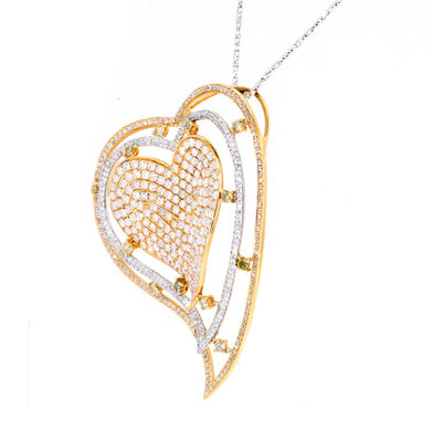18KT Two Tone Rose and White Gold 3.30ctw Round Cut Pave Set Heart Diamond Pendant - Giorgio Conti Jewelers
