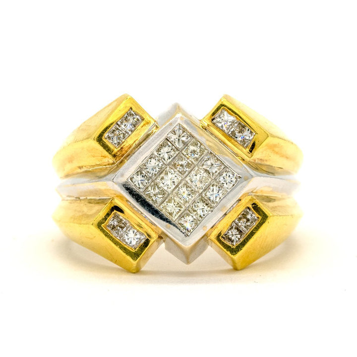 18KT Two Tone Yellow and White Gold 1.10CTW Princess Cut Invisible Set Natural Diamond Mens Ring - Giorgio Conti Jewelers