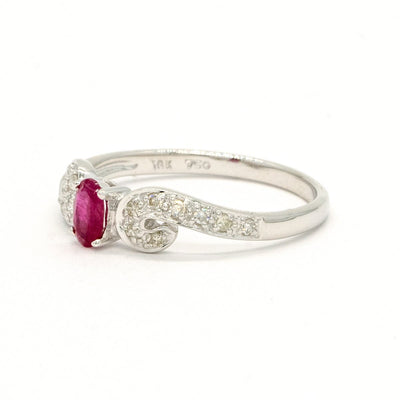 18KT White Gold 0.39CTW Oval Cut Prong Set Natural Ruby and Diamond Ring - Giorgio Conti Jewelers
