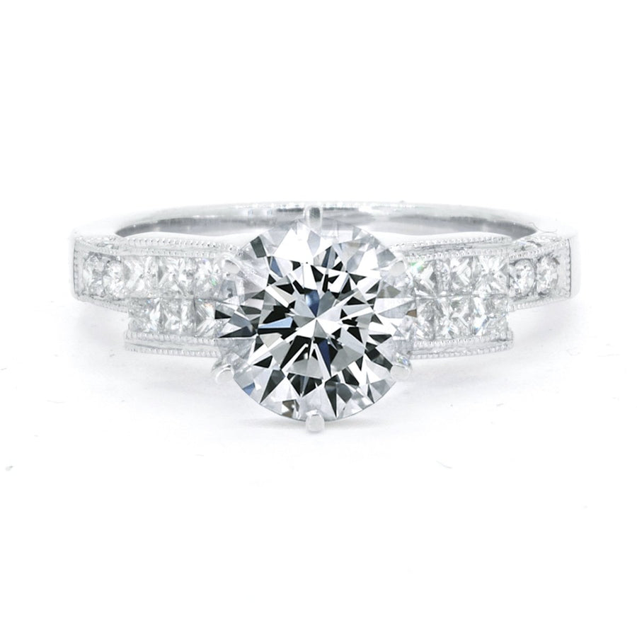 18Kt White Gold 0.70ctw Round Cut Invisible Miligrain Pave Set Diamond Engagement Ring - Giorgio Conti Jewelers