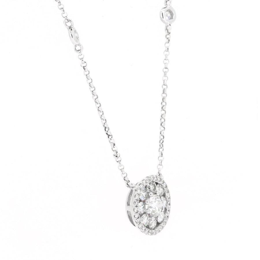 18KT White Gold 0.83CTW Round Halo Diamond Pendant Necklace - Giorgio Conti Jewelers