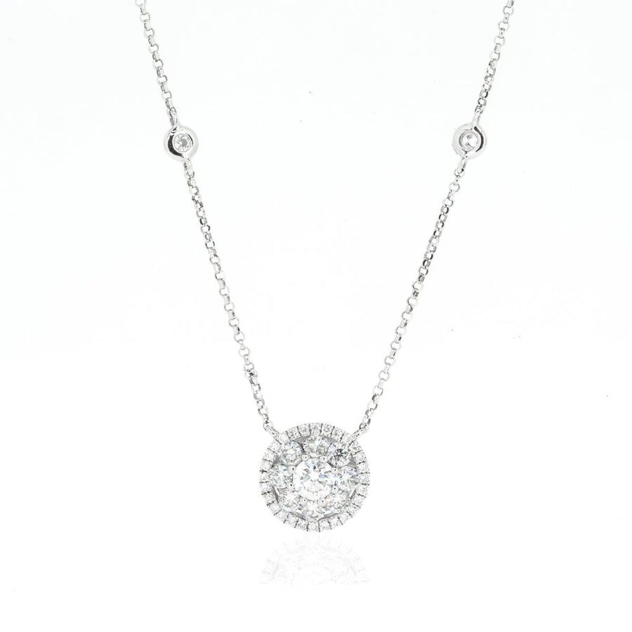 18KT White Gold 0.83CTW Round Halo Diamond Pendant Necklace - Giorgio Conti Jewelers