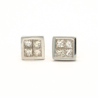 18KT White Gold 0.86CTW Princess Cut Invisible Set Natural Diamond Stud Earrings - Giorgio Conti Jewelers