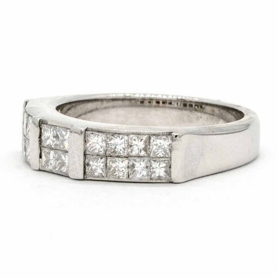 18KT White Gold 1.00CTW Princess Cut Invisible Set Natural Diamond Cocktail Ring - Giorgio Conti Jewelers