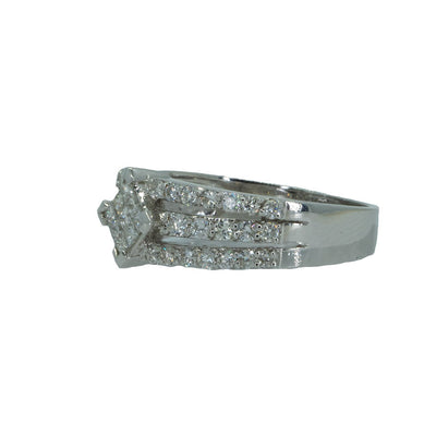 18KT White Gold 1.00ctw Round Cut Prong Set and Princess Cut Invisible Set Diamond Cocktail Ring - Giorgio Conti Jewelers