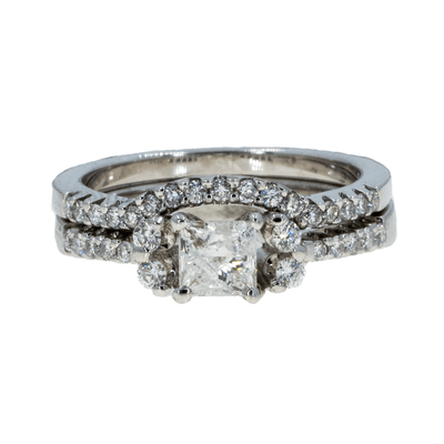 18kt White Gold 1.03ctw Princess cut and Round Diamond Wedding Set Engagement Wedding Ring - Giorgio Conti Jewelers