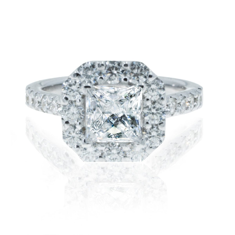 18KT White Gold 1.10CTW Princess Cut Halo Diamond Engagement Ring - Giorgio Conti Jewelers