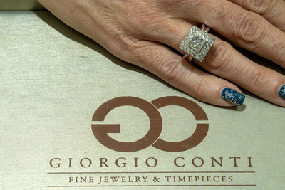 18KT White Gold 1.37CTW Princess and Round Brilliant Cut Natural Diamond Cocktail Ring - Giorgio Conti Jewelers