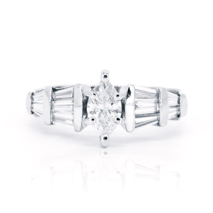 18kt White Gold 1.48 Baguette and Marquise Diamond Vintage Inspired Engagement Wedding Ring - Giorgio Conti Jewelers