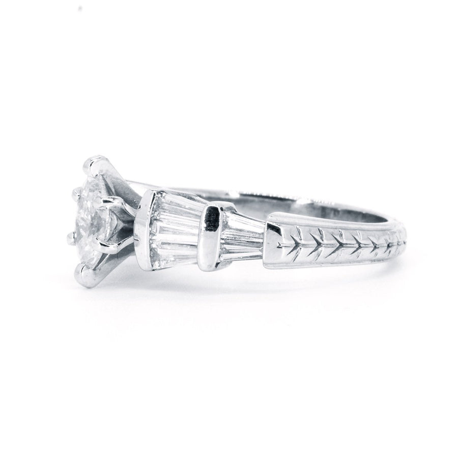 18kt White Gold 1.48 Baguette and Marquise Diamond Vintage Inspired Engagement Wedding Ring - Giorgio Conti Jewelers