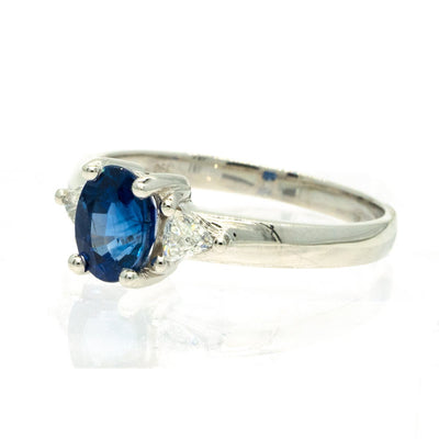 18KT White Gold 1.48CTW Oval Cut Prong Set Sapphire and Diamond Ring - Giorgio Conti Jewelers