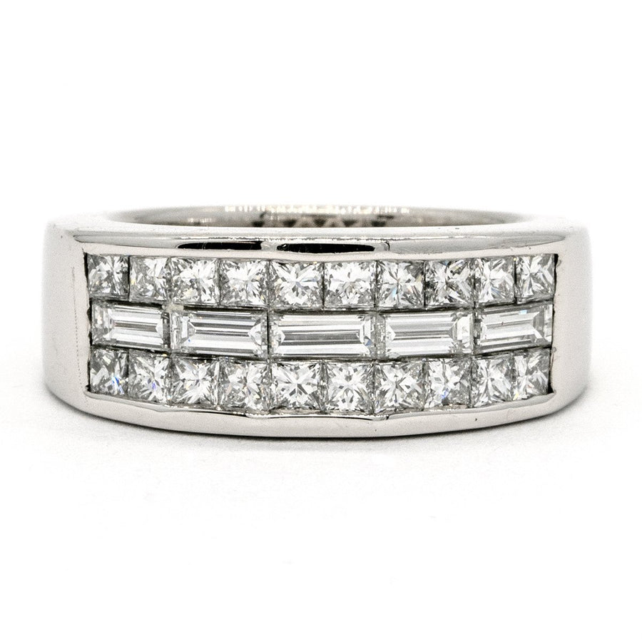 18KT White Gold 1.50CTW Princess and Baguette Cut Natural Diamond Cocktail Ring - Giorgio Conti Jewelers