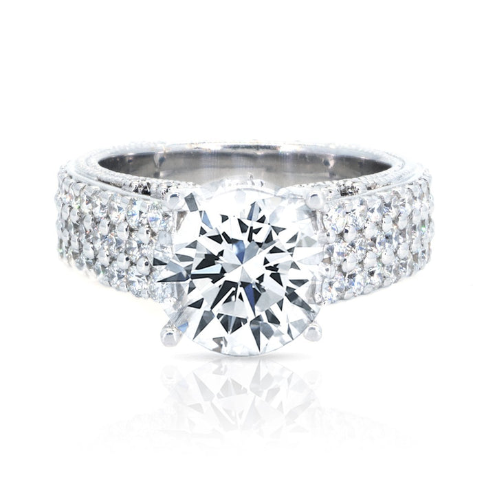 18KT White Gold 1.78ctw Round Cut Prong Miligrain Set Diamond Engagement Ring - Giorgio Conti Jewelers