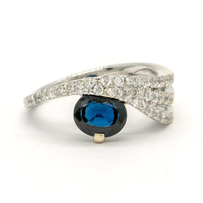 18KT White Gold 1.81CTW Oval Cut Prong Set Natural Sapphire and Diamond Ring - Giorgio Conti Jewelers