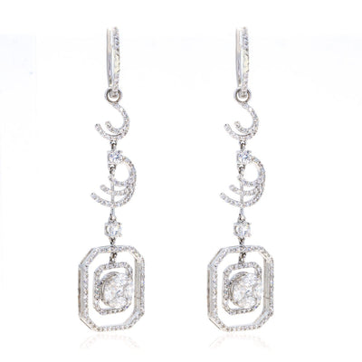 18kt White Gold 2.24ctw Diamond Halo Hanging Free Form Earrings - Giorgio Conti Jewelers