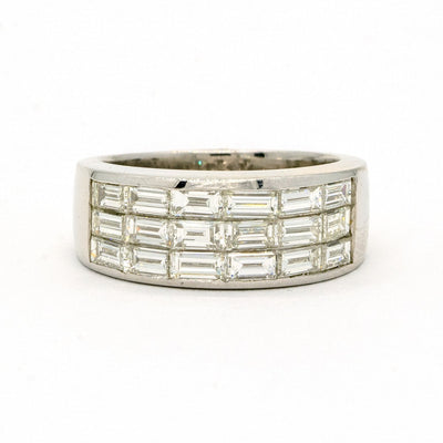 18KT White Gold 2.30CTW Baguette Cut Invisible Set Natural Diamond Cocktail Ring - Giorgio Conti Jewelers