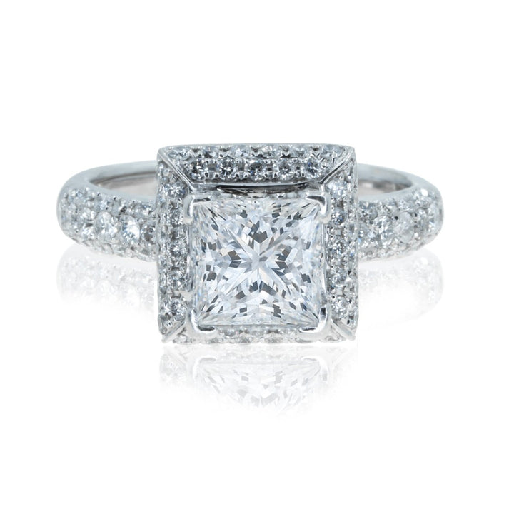 18KT White Gold 3.01CTW Princess Diamond Engagement Ring - Giorgio Conti Jewelers