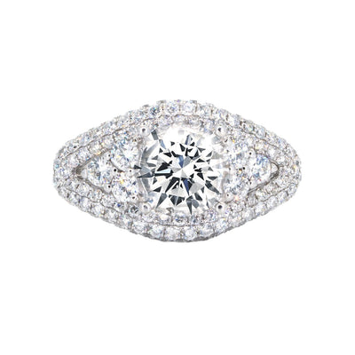 18KT White Gold 3.16ctw Round Cut Pave Prong Set Diamond Engagement Ring - Giorgio Conti Jewelers