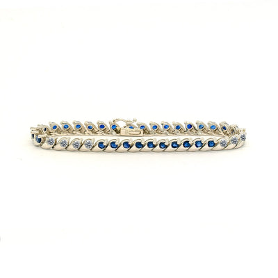 18KT White Gold 4.72CTW Natural Sapphire and Diamond Tennis Bracelet - Giorgio Conti Jewelers