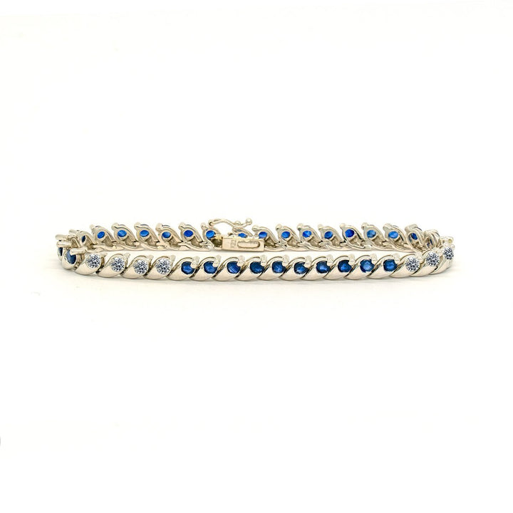 18KT White Gold 4.72CTW Natural Sapphire and Diamond Tennis Bracelet - Giorgio Conti Jewelers