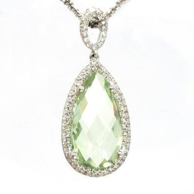 18KT White Gold 5.07CTW Pear Cut Prong Set Green Amethyst and Diamond Pendant - Giorgio Conti Jewelers