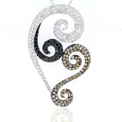 18KT White Gold 7.39ctw Round Cut Prong Set Black and White Diamond Swirl Pendant - Giorgio Conti Jewelers