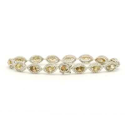 18KT White Gold 7.45CTW Natural Champagne and White Diamond Tennis Bracelet - Giorgio Conti Jewelers