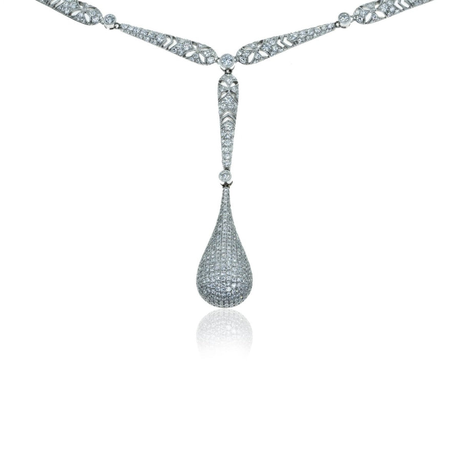 18KT White Gold Drop Diamond Necklace - Giorgio Conti Jewelers
