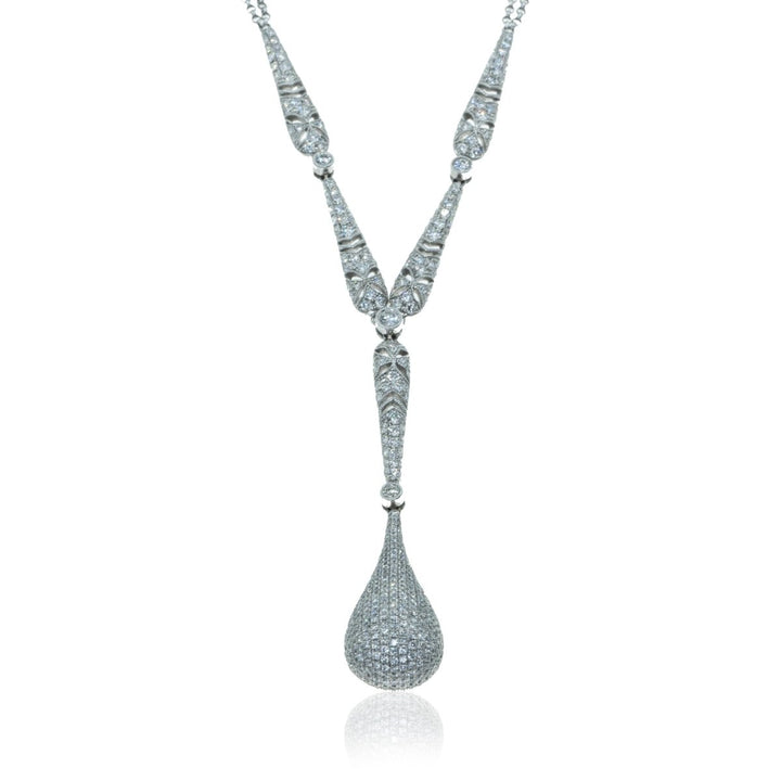 18KT White Gold Drop Diamond Necklace - Giorgio Conti Jewelers