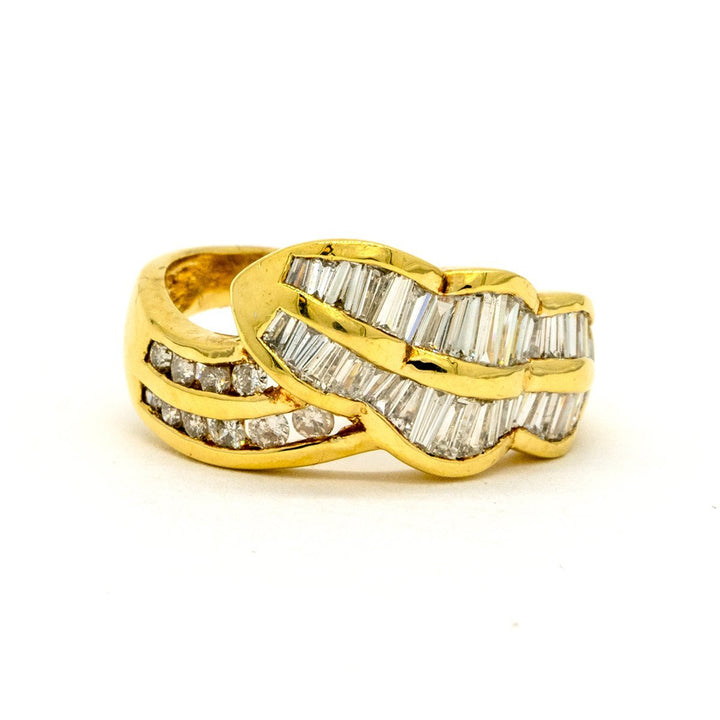 18KT Yellow Gold 1.27CTW Baguette and Round Brilliant Cut Channel Set Natural Diamond Cocktail Ring - Giorgio Conti Jewelers