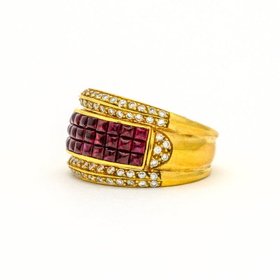 18KT Yellow Gold 4.70CTW Princess Cut Invisible Set Ruby and Diamond Band - Giorgio Conti Jewelers