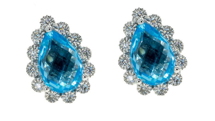 White Gold 3.70CTW Pear Shape Blue Topaz Diamond Stud Earrings - Giorgio Conti Jewelers