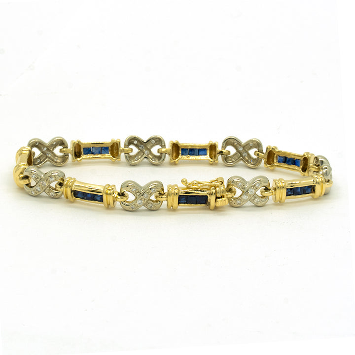 14KT Yellow Gold 3.00CTW Princess Cut Channel Set Sapphire and Diamond Infinity Bracelet