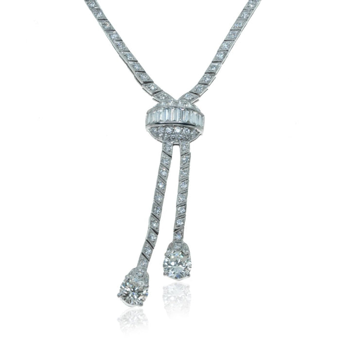 Antique Platinum Round And Baguette 4.67CTW Diamond Necklace - Giorgio Conti Jewelers