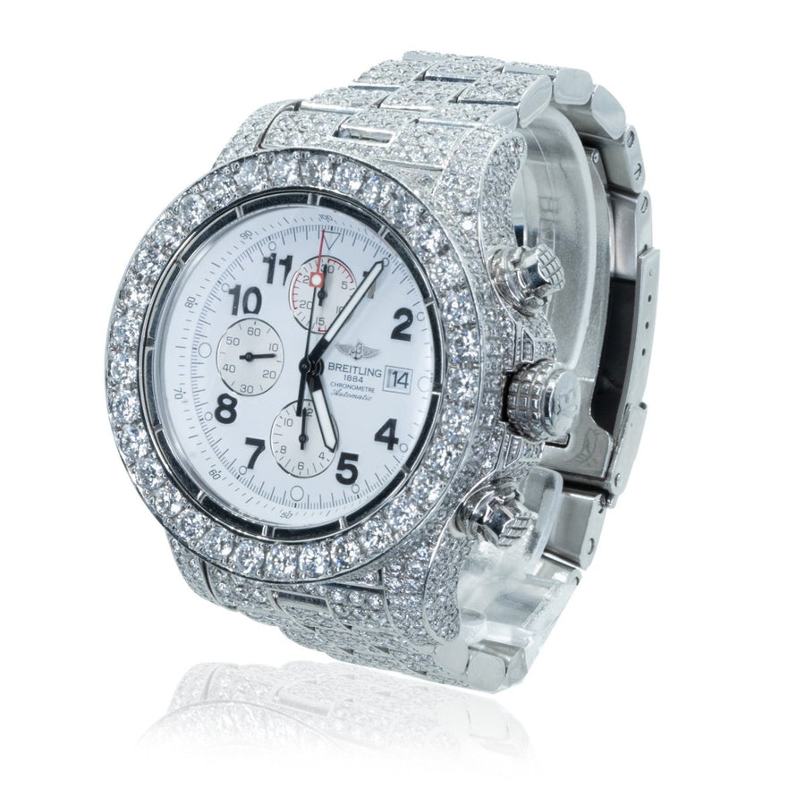 Breitling Super Avenger A13370 Chronograph 23.00CTW Diamond White Dial Mens Watch - Giorgio Conti Jewelers