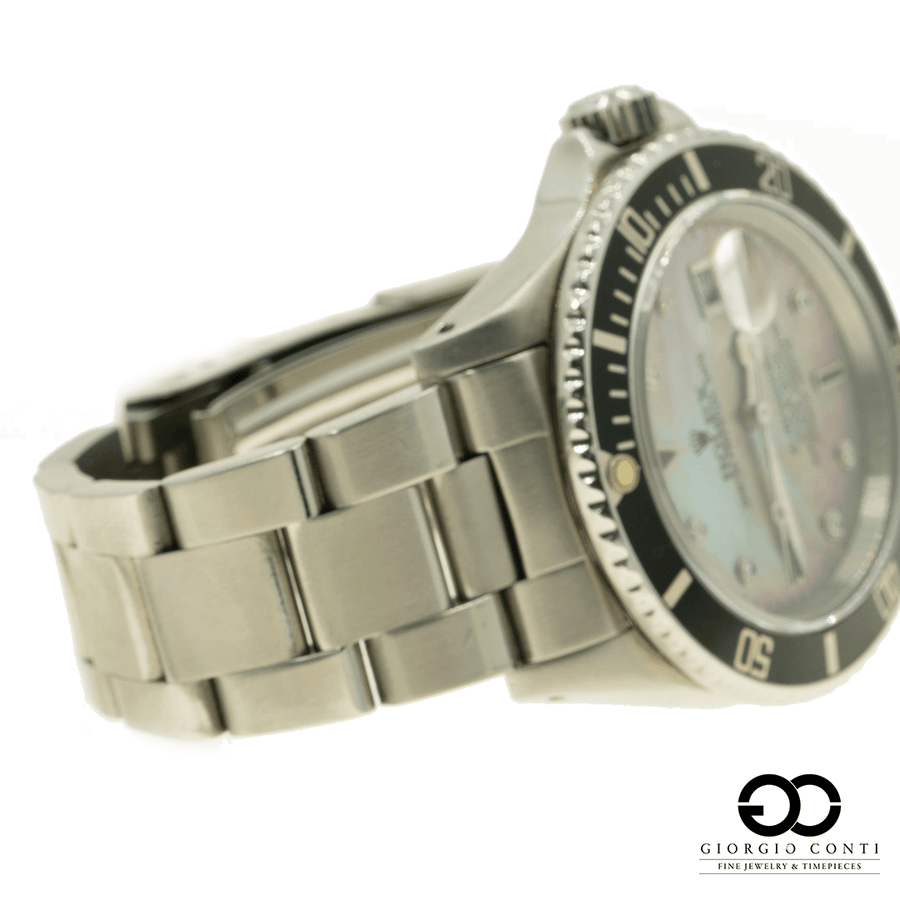 Rolex Submariner Date 16800 MOP Tahitian Serti Diamond Dial Mens Watch - Giorgio Conti Jewelers