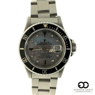 Rolex Submariner Date 16800 MOP Tahitian Serti Diamond Dial Mens Watch - Giorgio Conti Jewelers