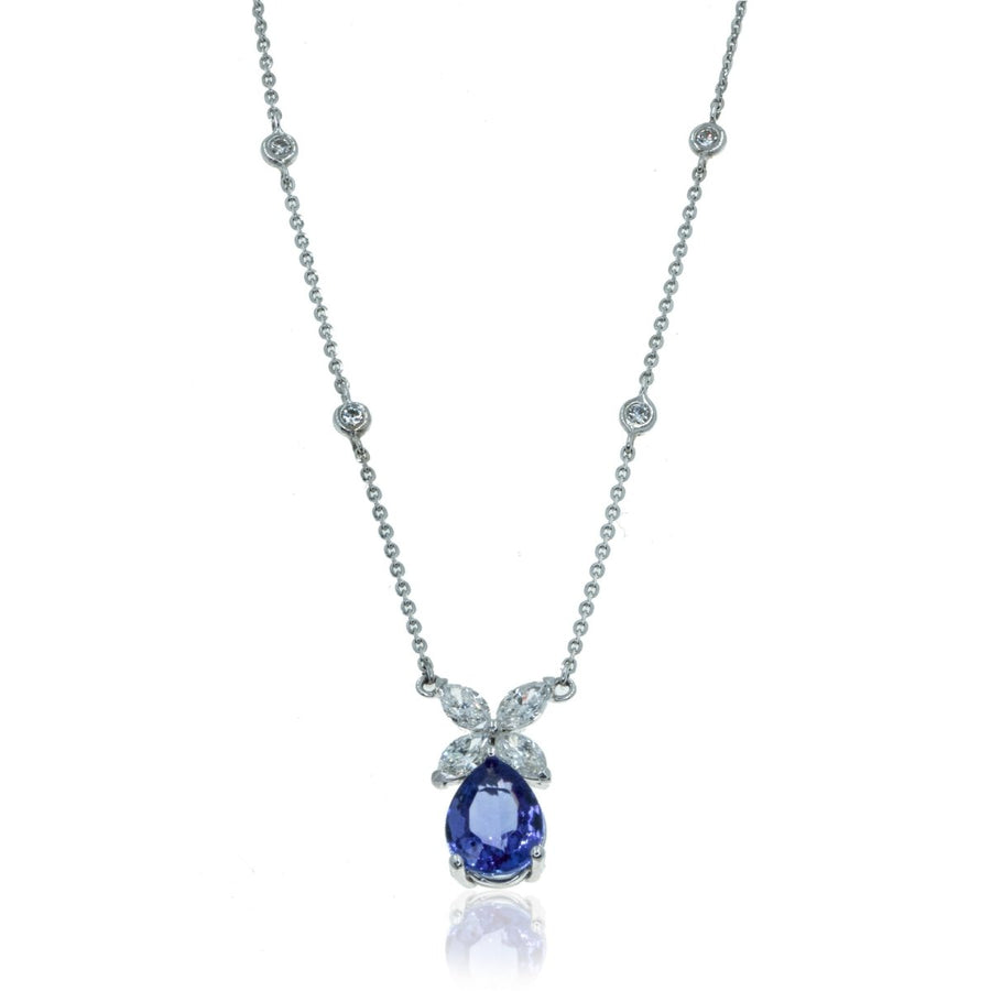 White Gold 6.11ctw Diamond And Tanzanite Diamond Pear Shape Drop Necklace Diamond Chain - Giorgio Conti Jewelers