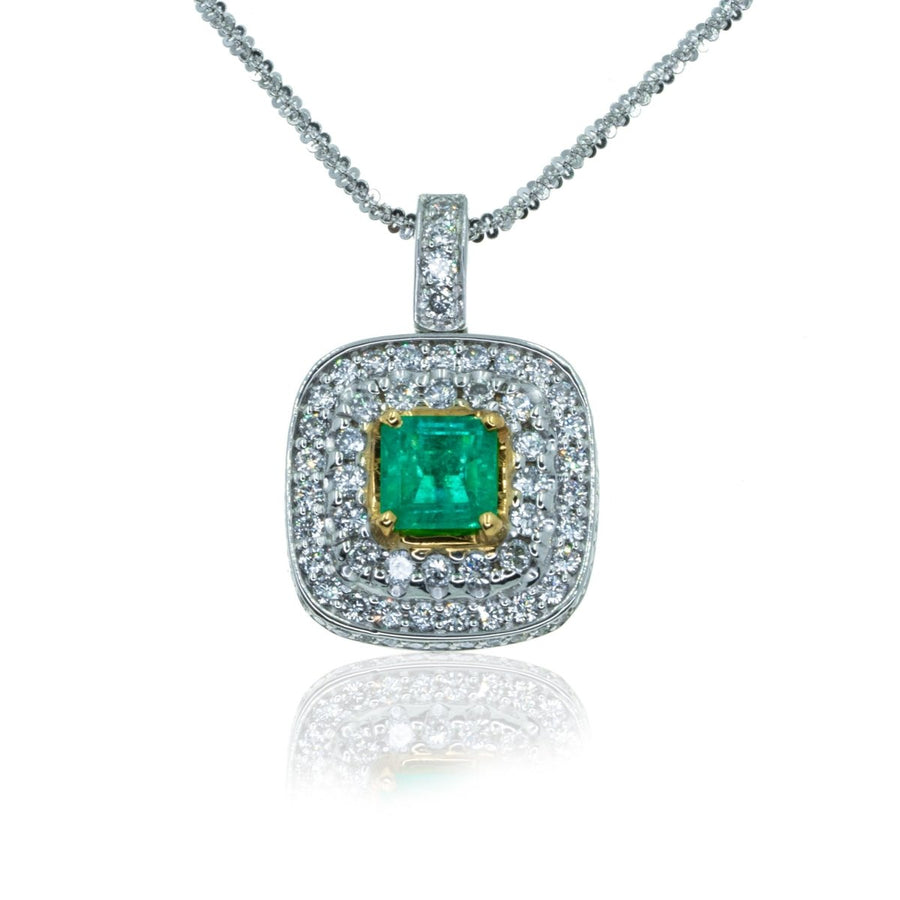 White Gold Pave Diamond With Colombian Emerald 3.07CTW Pendant - Giorgio Conti Jewelers