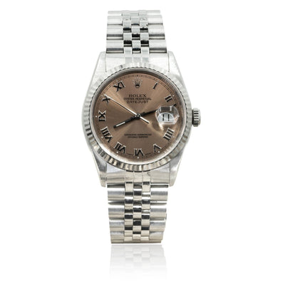 Rolex DateJust 16234 Stainless Steel Salmon Roman Numeral Dial 36MM Mens Watch - Giorgio Conti Jewelers