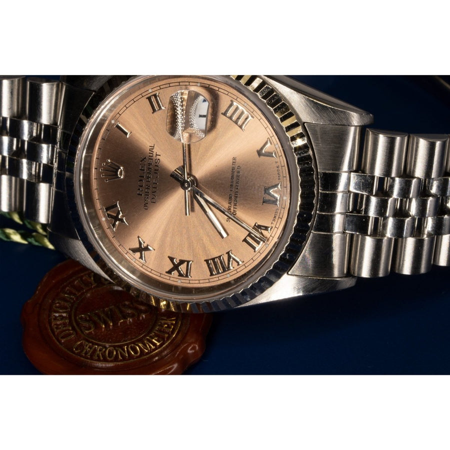 Rolex DateJust 16234 Stainless Steel Salmon Roman Numeral Dial 36MM Mens Watch - Giorgio Conti Jewelers