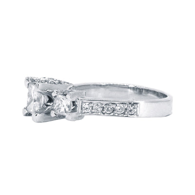 White Gold 1.86ctw Natural Princess Cut Three Stone Diamond Engagement Wedding Ring