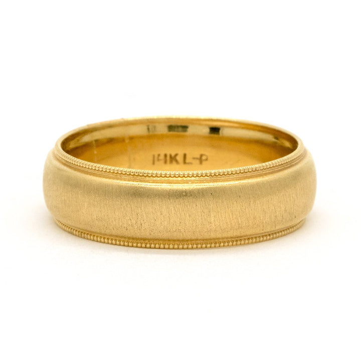 Brushed Finish Milligrain Design Men's 14KT Yellow Gold Wedding Band - Giorgio Conti Jewelers