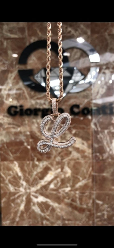 Custom "L" Two Tone Rose and White Gold Double Layer Pendant with Diamonds - Giorgio Conti Jewelers
