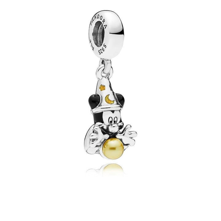 Disney Mickey Sorcerer Dangle in Sterling Silver with Black and Shimmering Golden Coloured Enamel and 1 Peg-Set Golden Coloured l - Giorgio Conti Jewelers