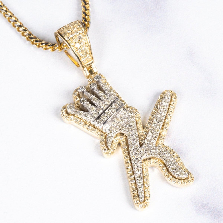 Double Layer "K" Initial "with Crown" Pendant with Diamonds - Giorgio Conti Jewelers